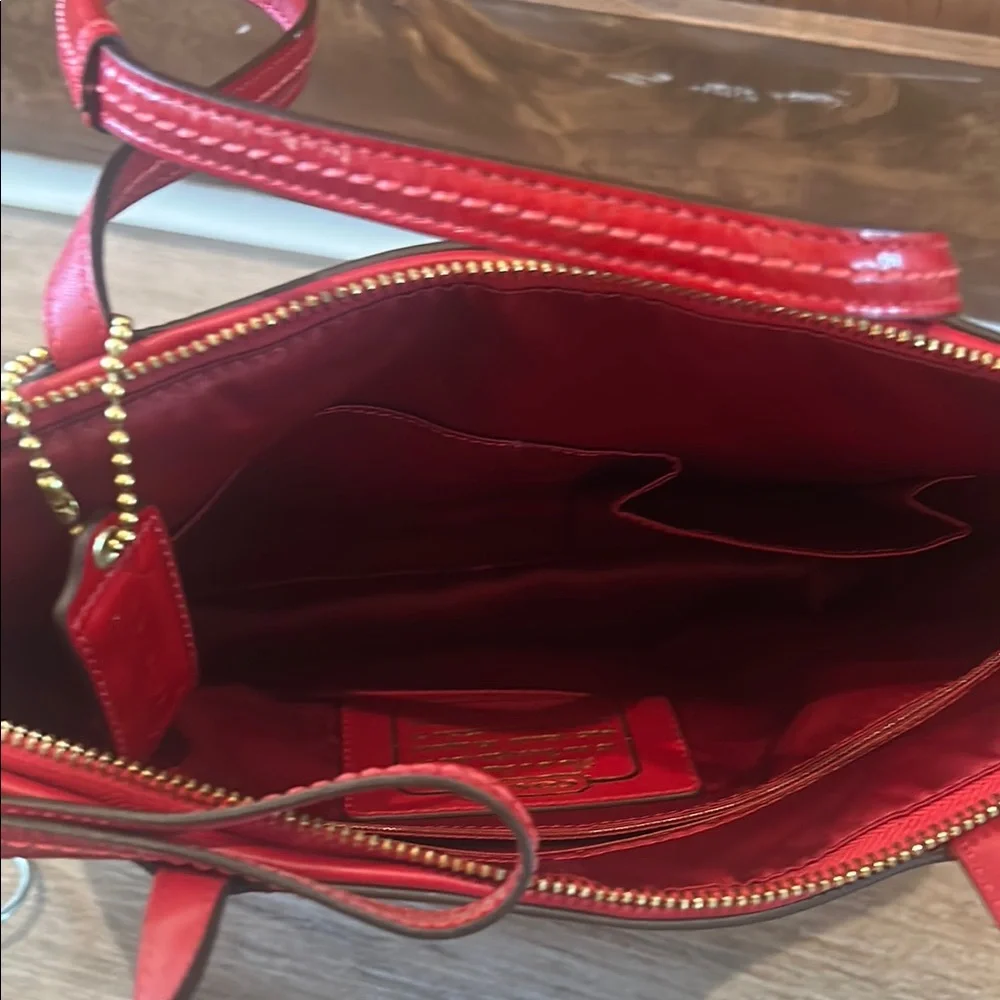Coach Signature Canvas Tote Bag - Red and Tan - Picture 5 of 6